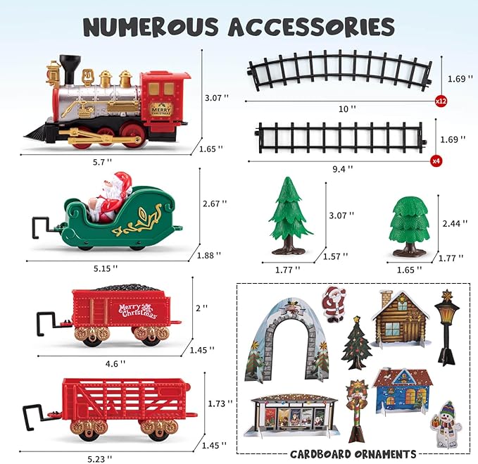 Train Toy for Toddler, Train Set Around for Christmas Tree, Electric Locomotive with Light & Sound, Tracks, Carriages, Ideal for Holiday Decoration, Gift for Boys Girls 3 Years Old & Up Kids Children