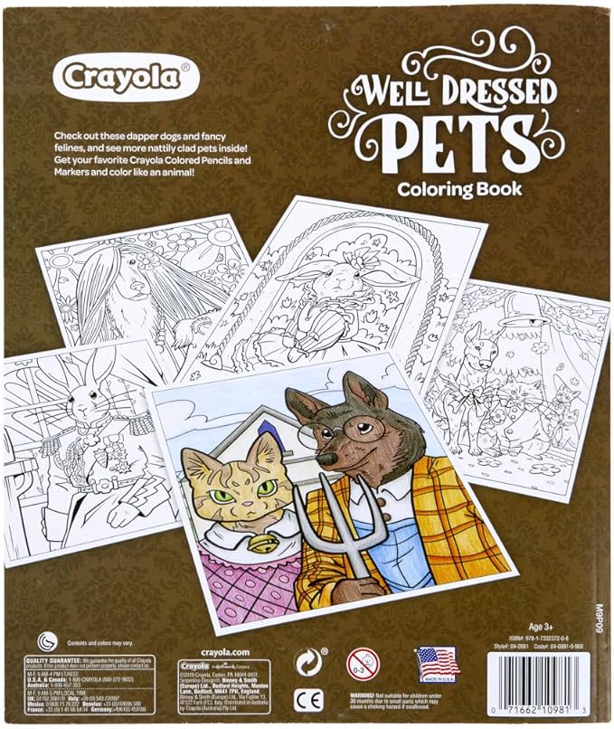 Crayola Animal Coloring Book, Well Dressed Pets, Teen & Adult Coloring, 40 Pages