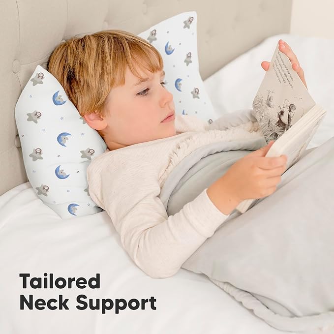 Toddler Pillow with Pillowcase - 13x18 My Little Dreamy Pillow, Organic Cotton Toddler Pillows for Sleeping, Kids Pillow, Travel Pillows, Mini Pillow, Nursery Pillow, Toddler Bed Pillow (Space Drift)
