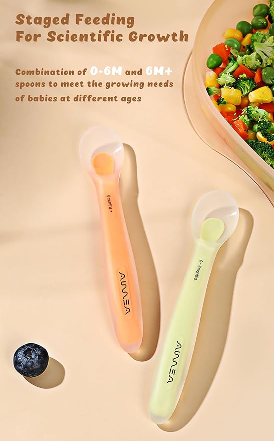 Baby Spoons, First Stage Feeding For Baby, Soft Silicone, Toddler spoon, Baby's First Foods Spoon Set with Travel Case, Gum-Friendly, Baby Gifts, Baby essentials, BPA Free,2-Pack