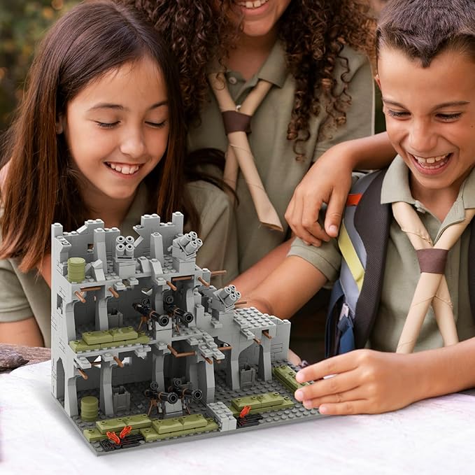 WW2 Military Base Bunker Trench Building Blocks, Compatible with Lego Military Base Sets, Army Toy with Cannon, Military Bunker, Gift for Kid 8 9 10 11 12 13 14 Years Old