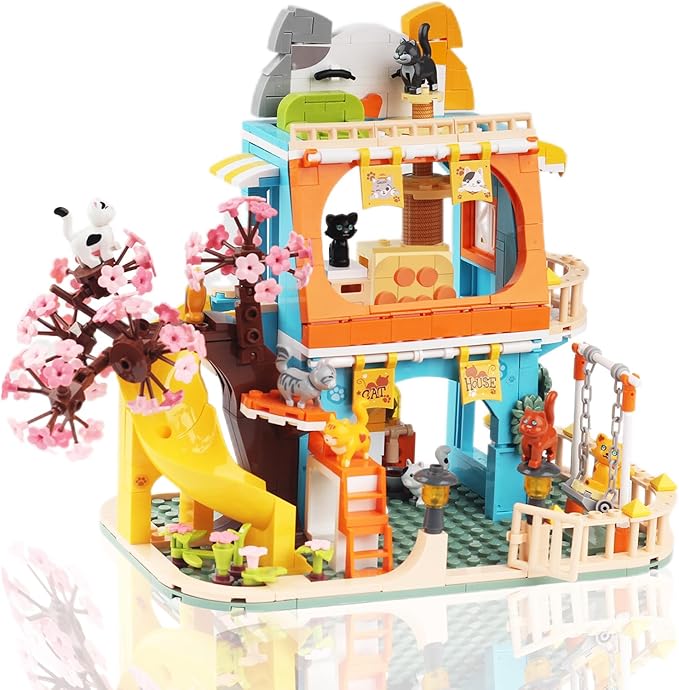 Cat House Toy Building Sets Include 8 Kittens of All Shapes Building Toys That Compatible with Lego Friends Sets for Girls 8-12 6-12 Year Old Creator Ideas Birthday Gift for Girl Boy 6+