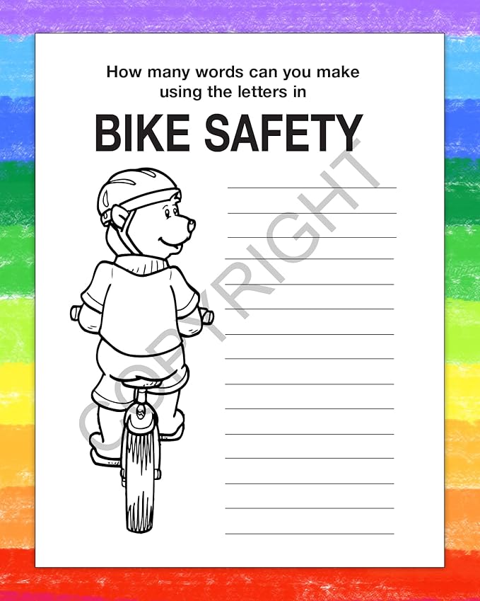 ZOCO - Bike Safety - Educational Coloring Books (25 Bulk Pack, with Crayons) - Bicycle Rules, Road, Helmet Safety - Games, Puzzles, Activities for Kids