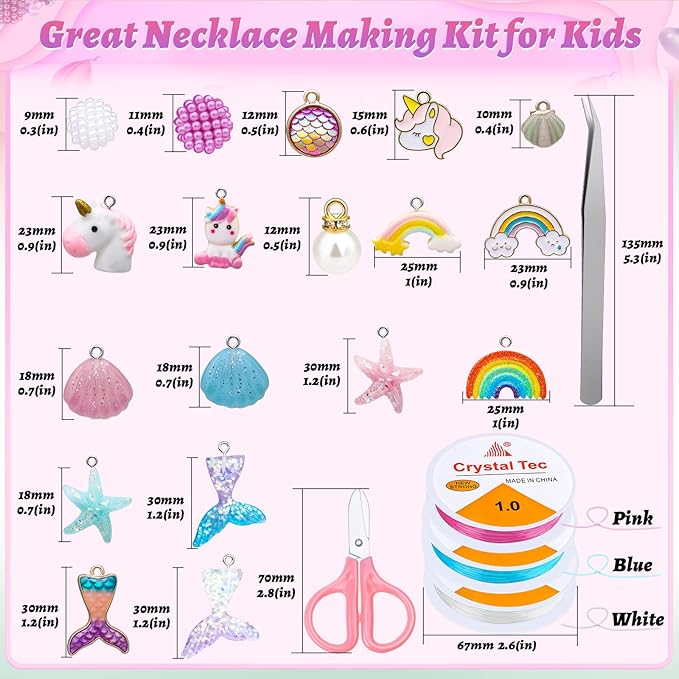 Cludoo 773Pcs Mermaid Charm DIY Beads for Jewelry Making, Unicorn DIY Bracelet Making Bead Kit for Kids Girls with Starfish Shell, Ocean Pearl Beads