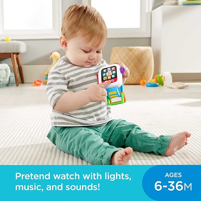 Fisher-Price Baby to Toddler Toy Laugh & Learn Time to Learn Smartwatch with Lights & Music for Pretend Play Infants Ages 6+ Months
