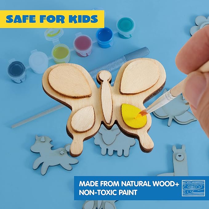 JOYIN 12 pcs Wooden Magnets, Spring Arts & Crafts for Boys and Girls, Children Painting Craft Activities Kit, Craft Toys Gifts for Birthday Easter