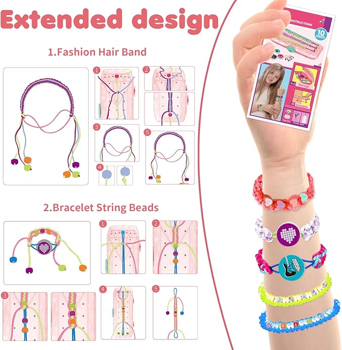 SINUJE Friendship Bracelet Making Kit for Girls - Glow in The Dark Crafts for Girls - Arts and Crafts for Kids Age 8-12 String Bracelets Maker Craft - Gifts for 7 9 10 11 Year Old Girl - Deep Pink