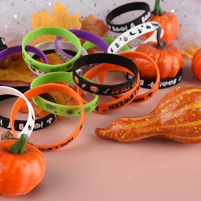 NEBURORA 24 Pcs Halloween Rubber Bracelets Silicone Wristbands Halloween Party Favors Trick or Treat Gifts Goodie Bag Stuffers