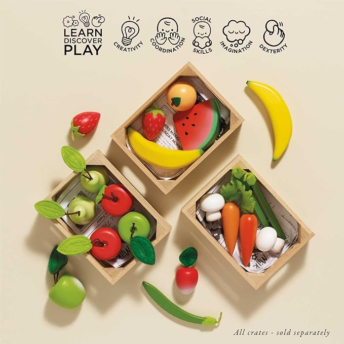 Le Toy Van Honeybake Collection Fruits '5 A Day' Food Crate Premium Wooden Toys for Kids Ages 3 Years & Up