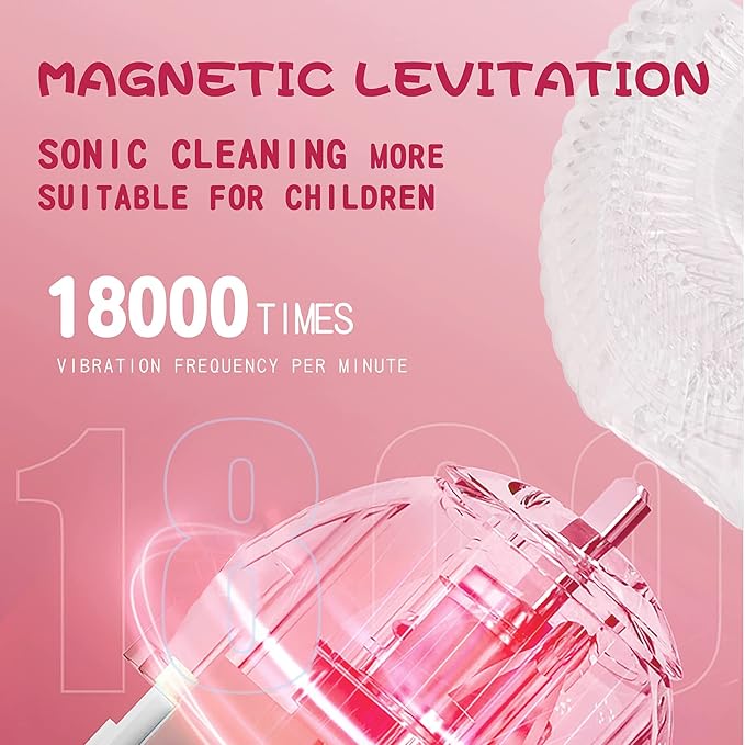 Kids U Shaped Electric Toothbrush with 4 Brush Heads, Sonic Toothbrush Kids with 5 Modes, Cartoon Dinosaur 360-Degree Cleaning IPX7 Waterproof Design (2-6 Age (Pink))