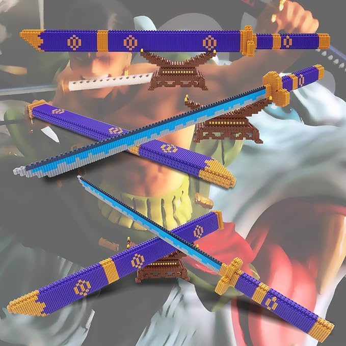 Cosplay Anime Zoro Sword Building Set Compatible with Lego, 22.8in One Piece Yamato Roronoa Katana Samurai Sword Building Blocks with Scabbard & Stand, Gift for Adult & Kid(1000+PCS)