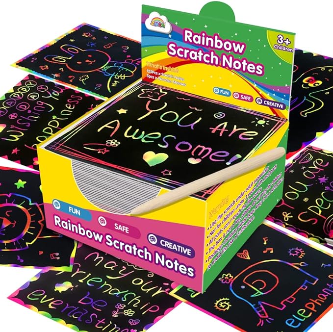ZMLM Rainbow Scratch Art Paper Mini Note for Kids Gifts Ages 4-8 Bulk Craft Supplies for Teen Girls Boys Easter Basket Stuffers Birthday Classroom Party Games Toy Valentines Day Gift