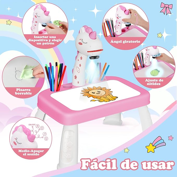 wakeInsa Drawing Projector,Arts and Crafts for Kids,Include Drawing Board,Crayons,Coloring Book,Stickers etc,Girls Unicorns Toy,Toddler Learning Toys,Unicorns Gifts for Girls,Toys for 3+ Years Old