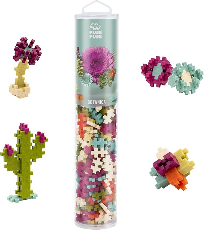 Plus Plus 240 Piece Interlocking Building Blocks for Kids, Open Ended Connecting Toys, Stem Bin Classroom Mini Manipulatives - Botanica Mix Play Tube