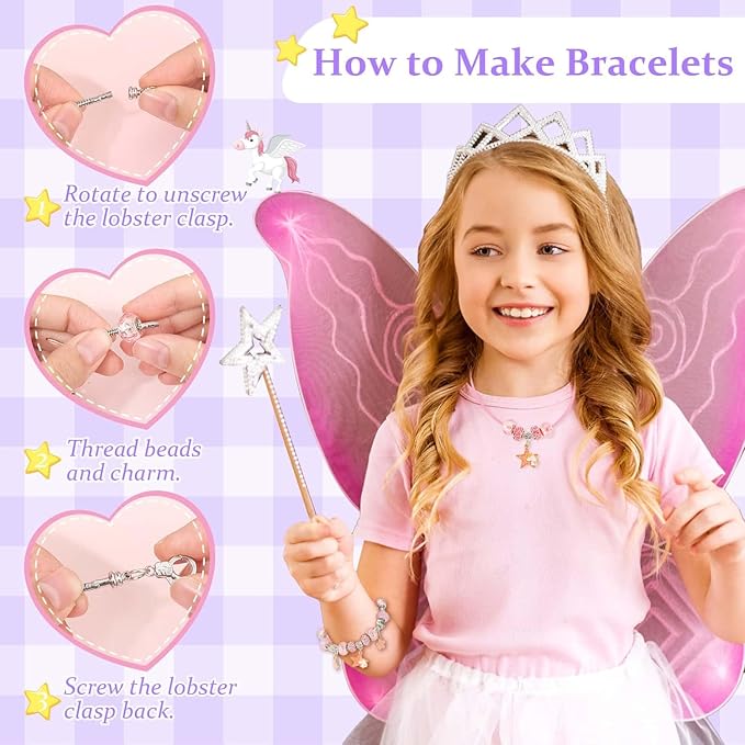 LifeisLuck Charm Jewelry Making Kit, DIY Bracelet Making for Girls, 110 Pcs Jewelry Beads for Girls Craft Gift with Jewelry Organizer Box for Girls Bracelet Maker (J)