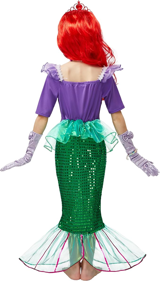 Spooktacular Creations Halloween Little Mermaid Costume for Girls, Sequin Mermaid Dress Set, Dark Purple Princess Dress for Toddler Dress-Up, Cosplay Party (Medium, 8-10 yrs)