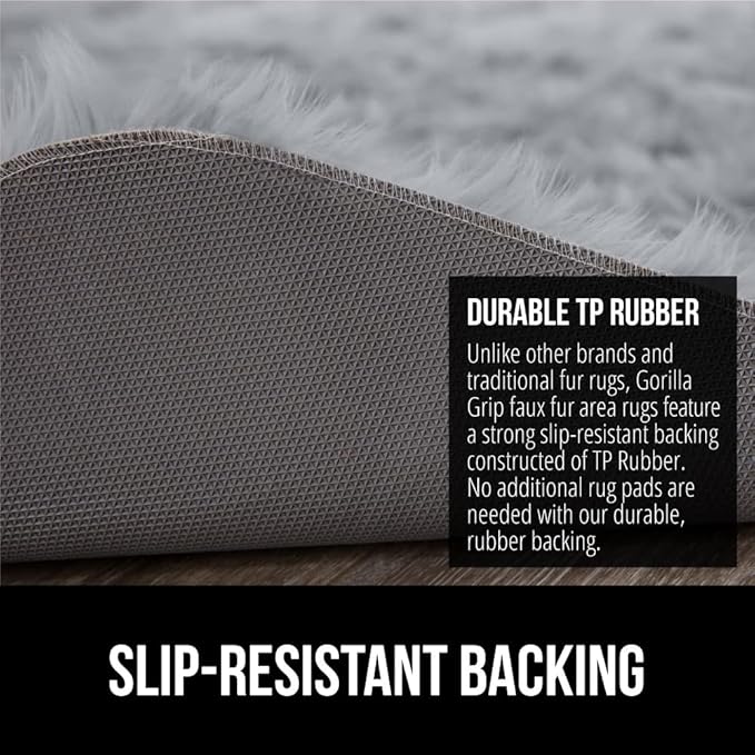 Gorilla Grip Fluffy Faux Fur Sheep Rug, Machine Washable Soft Furry Area Rugs, Rubber Backing, Plush Floor Carpets for Baby Nursery, Bedroom, Living Room Shag Carpet, Luxury Home Decor, 3x5, Gray