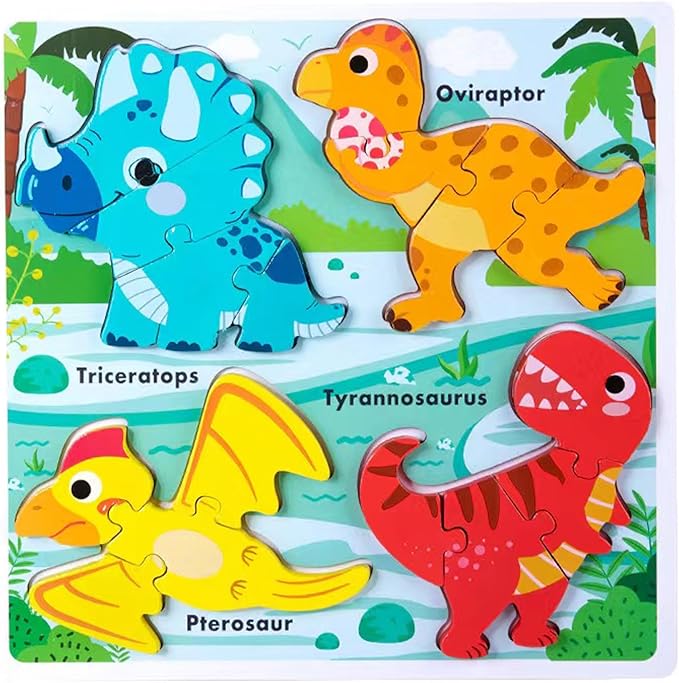 Wooden Jumbo Base Dinosaur Puzzle1-3, Dinosaurs Toys for 2 3 Years Old Boy Girls,Toddler Toys Ages 2-4,Dino Gifts for Boys