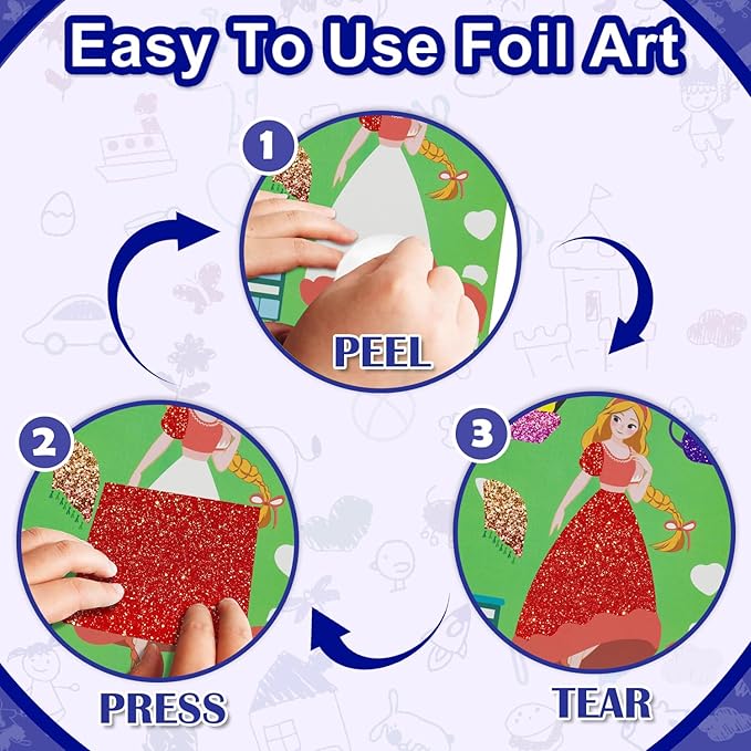 NAYODEUS Art Craft Activity for Kids: Fun Foil Princess & DIY Toy Kit, No Mess Creative Travel Supply Set, Idea Birthday Christmas Valentine Gift for Girl Boy Children.