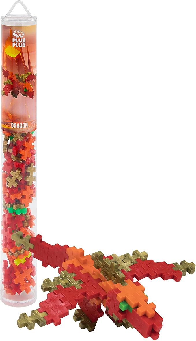 Plus Plus 3D Puzzle Cryptid Construction Building Block Set, Fun Fantasy Figures Stem Toys for Kids, 70 Interlocking Pieces - Dragon Mini Maker Tube
