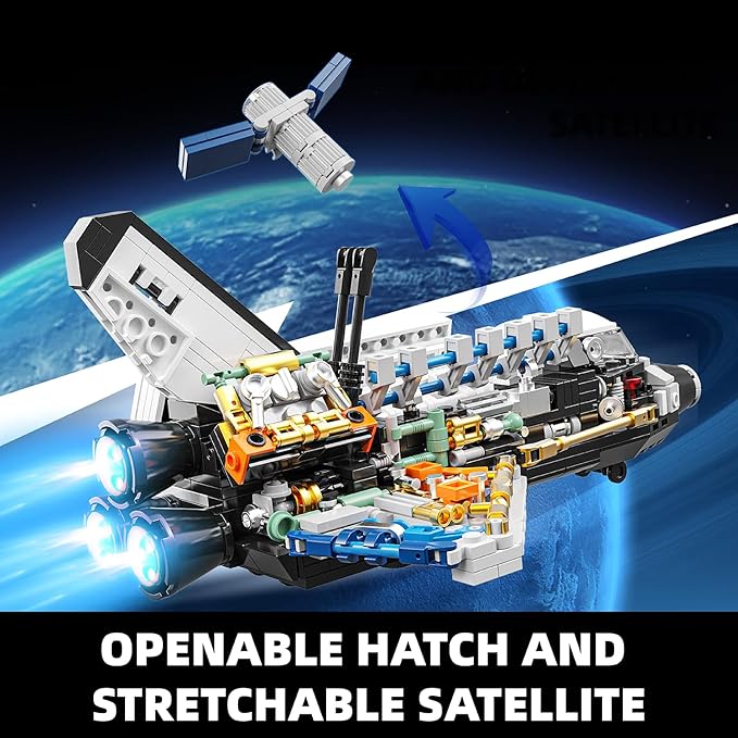 TYCOLE City Space Shuttle Building Toy Set -Translucent Classic Spaceship Building Block Kit with Stretchable Satellite Model,Home or Office Decor,Christmas Birthday Gift for Adults&Kids 8-12 (536PCS)