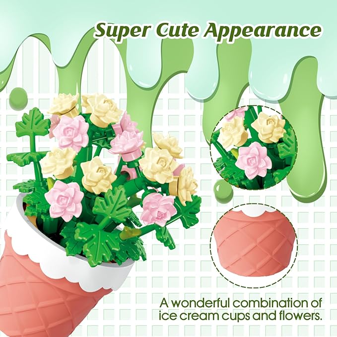 POKONBOY Flowers and Plants Bonsai Tree Building Sets, 6 Pack Botanical Collection Building Toys Creative Flowers Building Kits Home Decor Birthday Boys Girls 6+