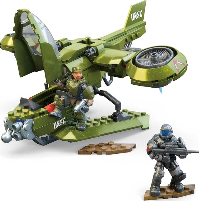 MEGA Halo Toys Vehicle Building Set for Kids, UNSC Hornet Recon Aircraft with 291 Pieces, 2 Micro Action Figures and Accessories, Gift Ideas