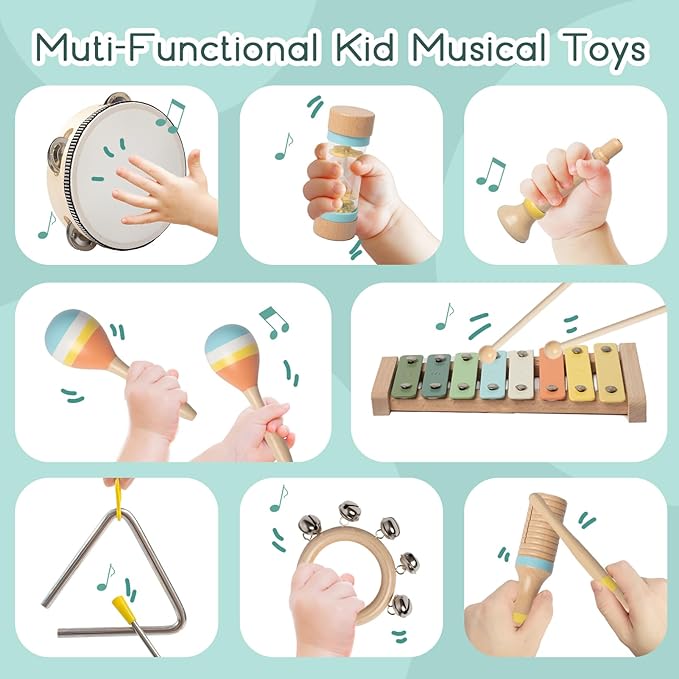 Toddlers Musical Instruments - Montessori Musical Toys for Toddlers 1-3，Modern Boho Xylophone，Neutral Colors Wooden Percussion Instruments Set