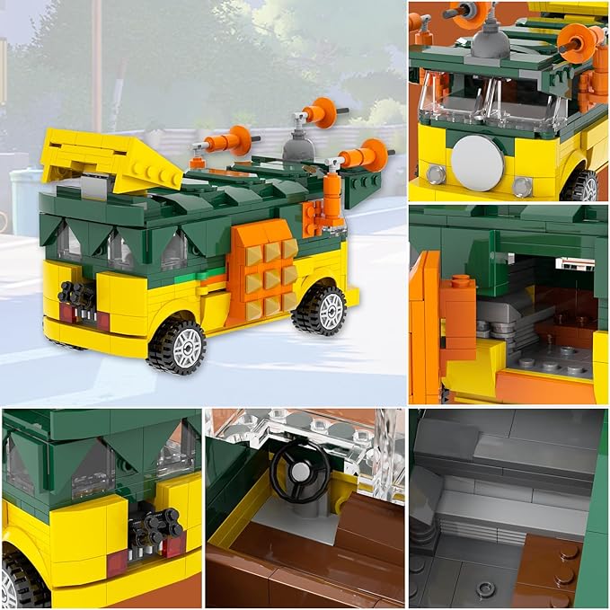 MOOXI-MOC Anime Ninja Turtle Pizza Car Building Set,Creative Cute Building Blocks Children Kits,Gifts for Kids(454pcs)