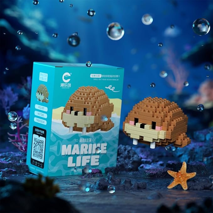 Marine Animals Building Blocks Sets Mini Building Blocks Ocean Animal Sea Creatures Building Blocks Set Mini Building Blocks Toys STEM Gifts for Kids Adult(Walrus)