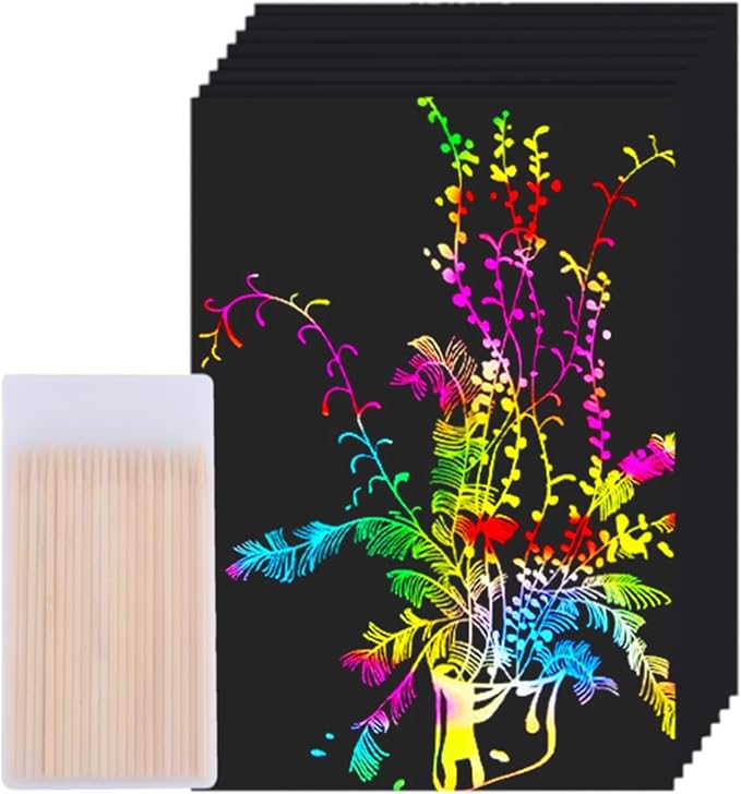 Cityrosy 60 Pcs Scratch Art Paper Rainbow Sets Black Scratch Off Paper Easter Gifts for Kids Magic Rainbow Scratch Off Set Crafts Supplies Kits for Age 3-12 Kids for Party Games Easter Christmas