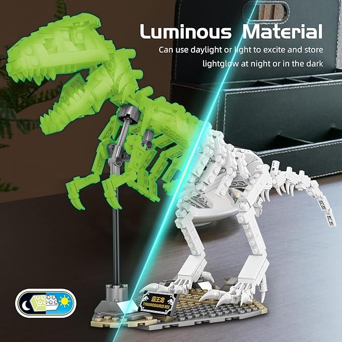 Dinosaur Building Kit,Dinosaur Park World Tyrannosaurus Fossils Creative Animal Building Toys for Boys Girls 6+,Glow in The Dark, Use Sunlight/Lights to Store Energy(435 Pieces)