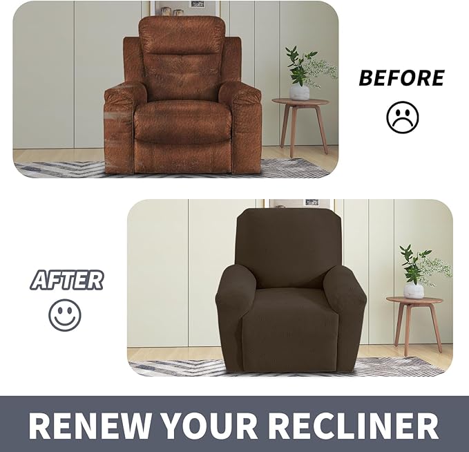 JIVINER Small Recliner Chair Covers, 3 Piece Slipcovers for Small Reclinering Chair, Soft Jacquard Recliner Protector/Furniture Slipcovers for Dogs,Cats (Recliner Small, Coffee)