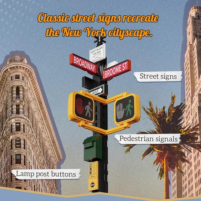 Classic 1980s New York Taxi Building Set, Retro New Yorker City Construction Set with Taxi, Traffic Light, Movable Kits – Perfect for Model Collectors, Building Enthusiasts, and Gift Ideas