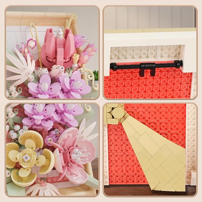 Flowers Building Set for Adults, Compatible with Lego Flowers Roses Plants Picture Frame, Botanical Collection Wall Art Home Office Decor, Ideas Gift Building Toy for Boys Girls (656 PCS)