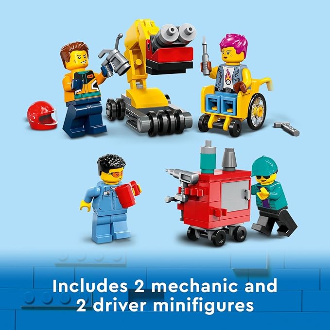 LEGO City Custom Car Garage 60389, Toy Garage Building Set with 2 Customizable Cars and Car Accessories, Pretend Play Mechanic Toy with 4 Minifigures, Gift Idea for Christmas for 6 Year Old Kids
