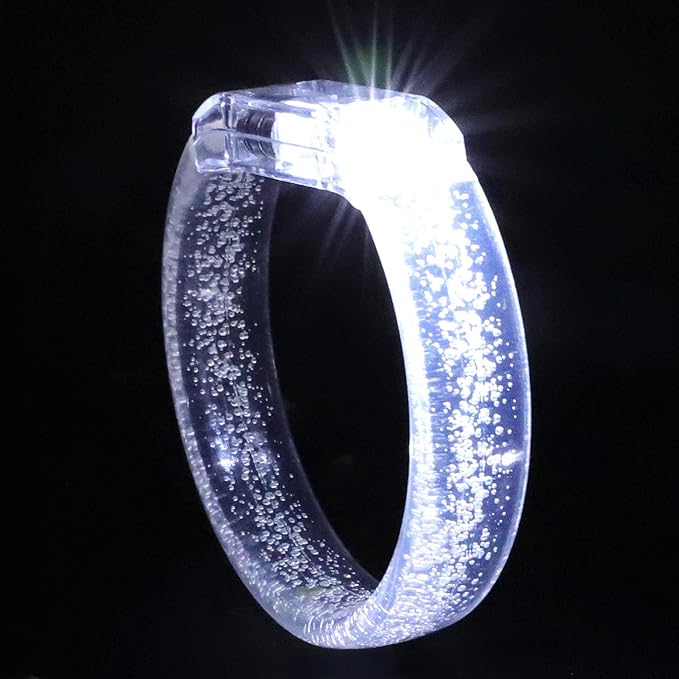 LED Light up Bracelets, White Glow Wristbands Party Favors Toys Supplies for Birthday, Halloween, Carnivals Parties, Clear Case 30 Pack