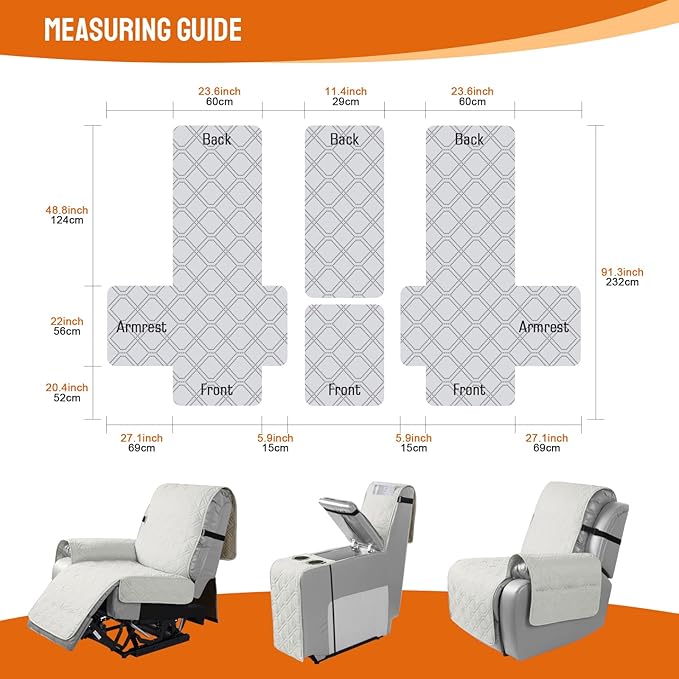 VANSOFY Loveseat Recliner Cover with Console 100% Waterproof Sofa Slipcovers Non-Slip Reclining Couch Cover Split Sofa Covers Furniture Protector for Pets, Dogs(Beige)