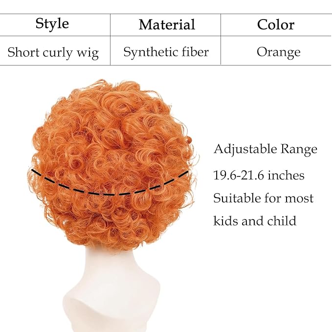 Probeauty Short Curly Orange Wig for Kids, Reddish Afro Wig with Heart Necklace for Child Halloween Costume Party