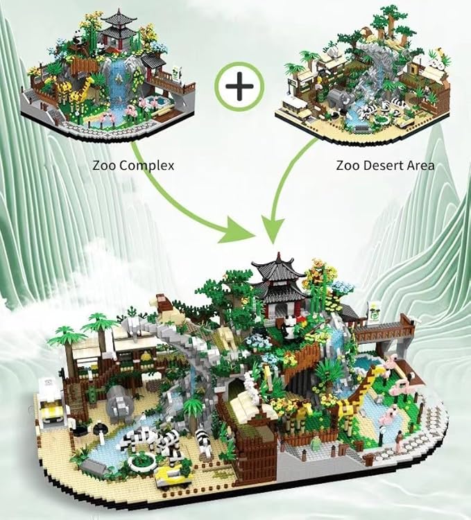 Zoo Building Model Set, 4800 Pcs Desert Zoo Micro Building Toys, Creative Zoological Park Building Model Set, Micro Particle Modular Building House Set, Gift for Adult and Kids (823)