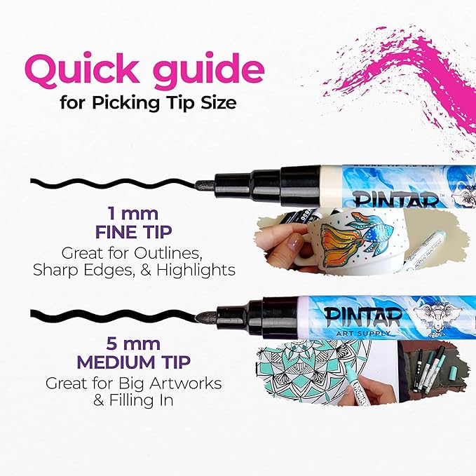 PINTAR | 24 PACK | Oil Based Paint Markers | Oil Paint Pens For Rock Painting,Glass, Wood, Plastic, Canvas, Paper, Metal, Ceramic, & Fabric | 20 Medium Tip & 4 Fine Tip