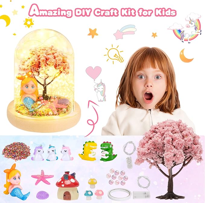 TCJJ Make Your Own Unicorn Night Light, Unicorn Craft Kit for Kids, Arts and Crafts DIY Nightlight Unicorn Mermaid Terrarium Birthday Gifts Christmas Gifts for Girls Age 4-8 6-8