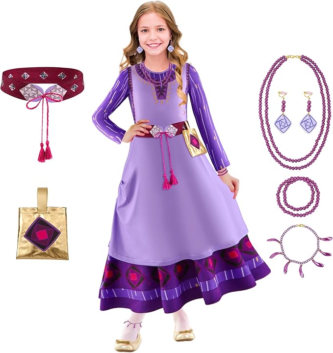 Vermeyen Wish Asha Costume Dress for Girl,Princess Costume Kids Dress Halloween Christmas Costume Cosplay Party Outfit