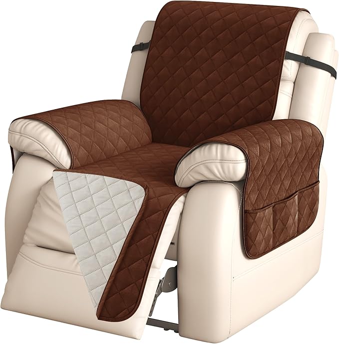 CHUN YI Recliner Chair Cover, Non-Slip Recliner Covers That Stay in Place, Washable Lazy Boy Recliner Covers with Pockets, Water Resistant Recliner Slipcover for Pets (Chocolate, Small Recliner)