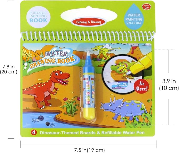 Jenilily Water Coloring Books with Pen Painting Board for Children Drawing Color Toys (Dinosaur & Cartoon Animal & Vehicle)