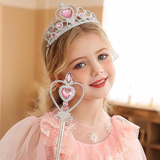 Princess Cape Set Dress Up Accessories Party Cosplay Cloak Costumes with Tiara Crown Wand Wig Golves for Little Girls