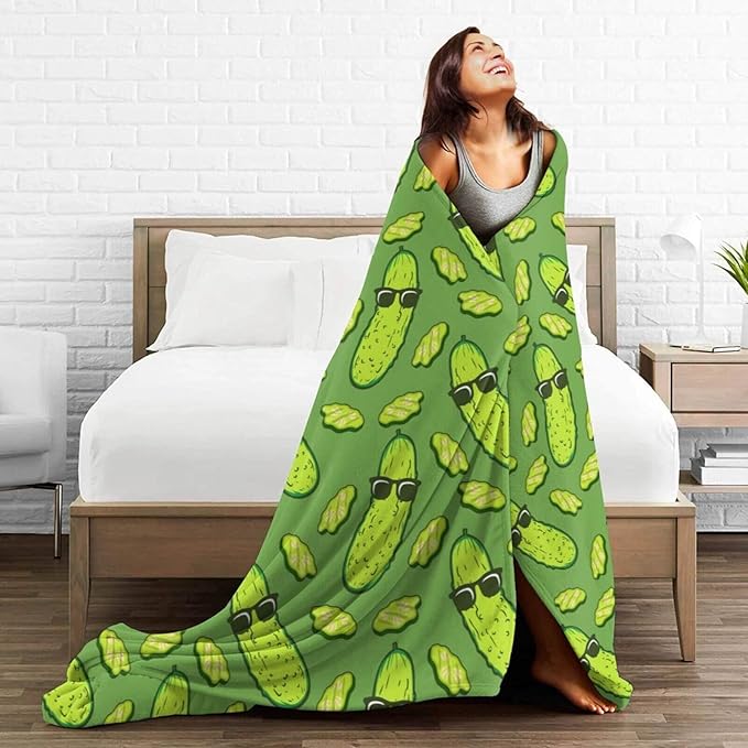 Pickle Blanket for Women Men, Cute Pickle Themed Design Printed Throw Blankets for Teens Adults Lap, Couch Bed, Warm Soft Cozy Blanket, 60"x 80"
