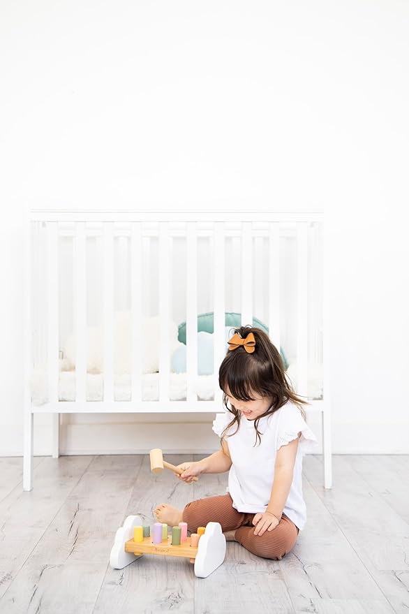 Pearhead Montessori Hammer Bench Toy, Pounding and Hammering Wooden Toy, Early Developmental Interactive Toddler Toy for Ages 1+ Years