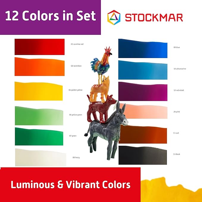 Stockmar Modelling Beeswax - 12 Beeswax Sheets of Assorted Colors - for Kids, Artists Looking for Waldorf Art Supplies, Non Toxic Beeswax, Non Drying Beeswax Modeling Wax for Homeschoolers