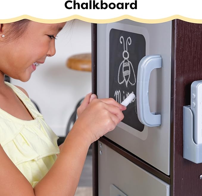 KidKraft Uptown Espresso Wooden Play Kitchen with Play Phone, Chalkboard & Towel Rack, Espresso